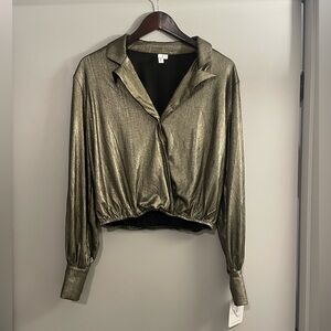 Elan Gold Button Down Crop Blouse